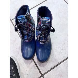 Sperry Topsider Blue Saltwater Kick Back Plaid Quilted Duck Boots 8 Waterproof